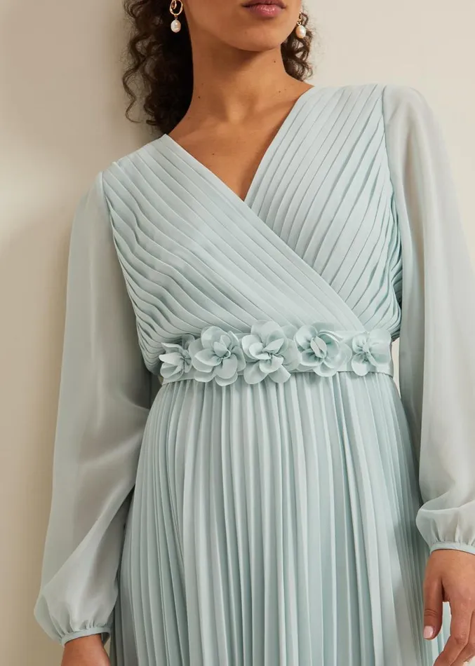 Petite Alecia Pleated Maxi Dress Pale Blue Women Phase Eight Dresses