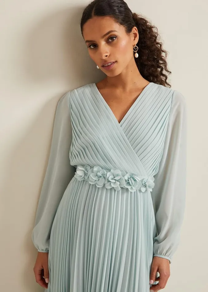 Petite Alecia Pleated Maxi Dress Pale Blue Women Phase Eight Dresses