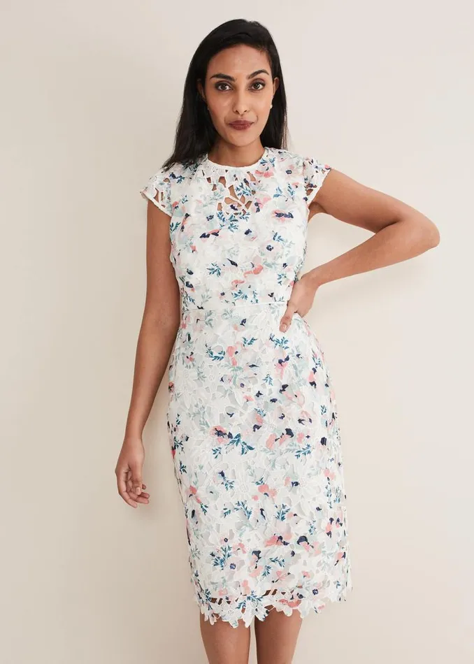 Petite Franky Floral Lace Dress Ivorymulti Women Phase Eight Dresses