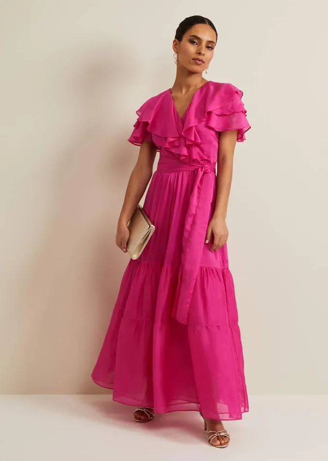 Petite Mabelle Organza Maxi Dress Fuchsia Women Phase Eight Dresses