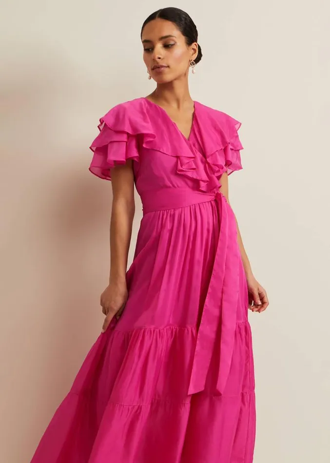 Petite Mabelle Organza Maxi Dress Fuchsia Women Phase Eight Dresses