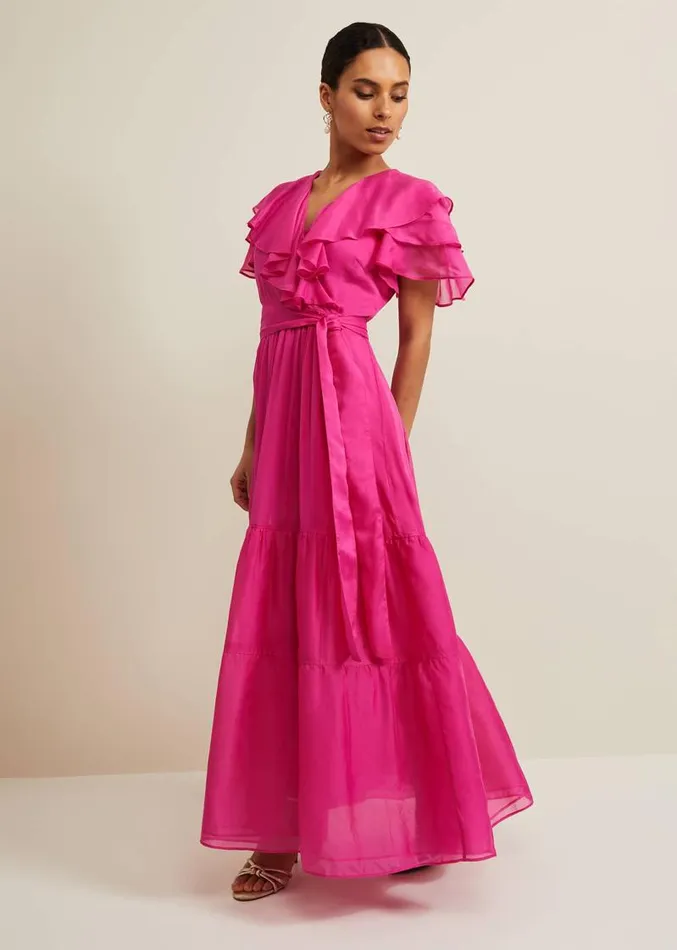 Petite Mabelle Organza Maxi Dress Fuchsia Women Phase Eight Dresses
