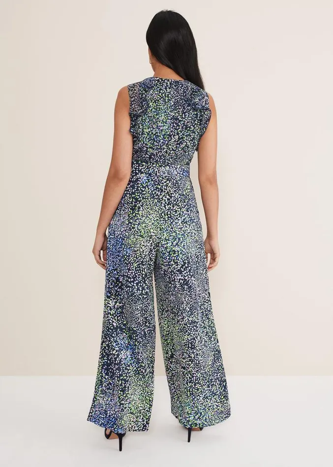 Petite Maggie Ruffle Printed Jumpsuit Navy Multi Women Phase Eight Dresses