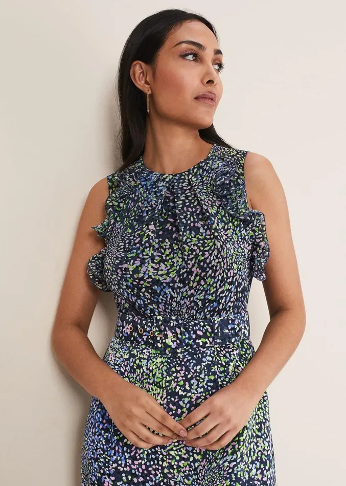 Petite Maggie Ruffle Printed Jumpsuit Navy Multi Women Phase Eight Dresses