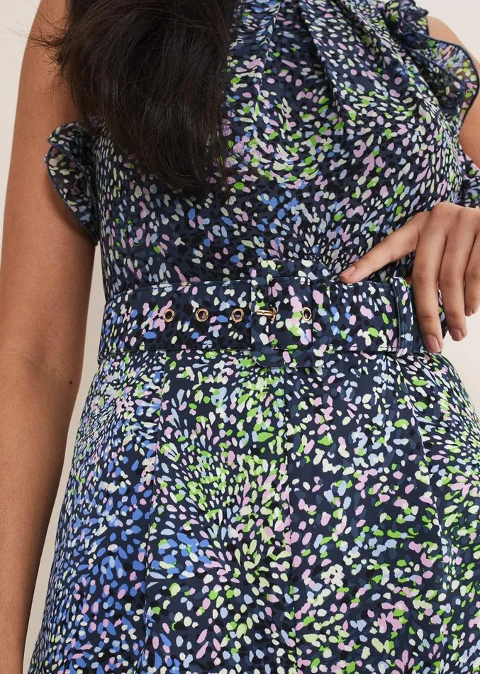 Petite Maggie Ruffle Printed Jumpsuit Navy Multi Women Phase Eight Dresses