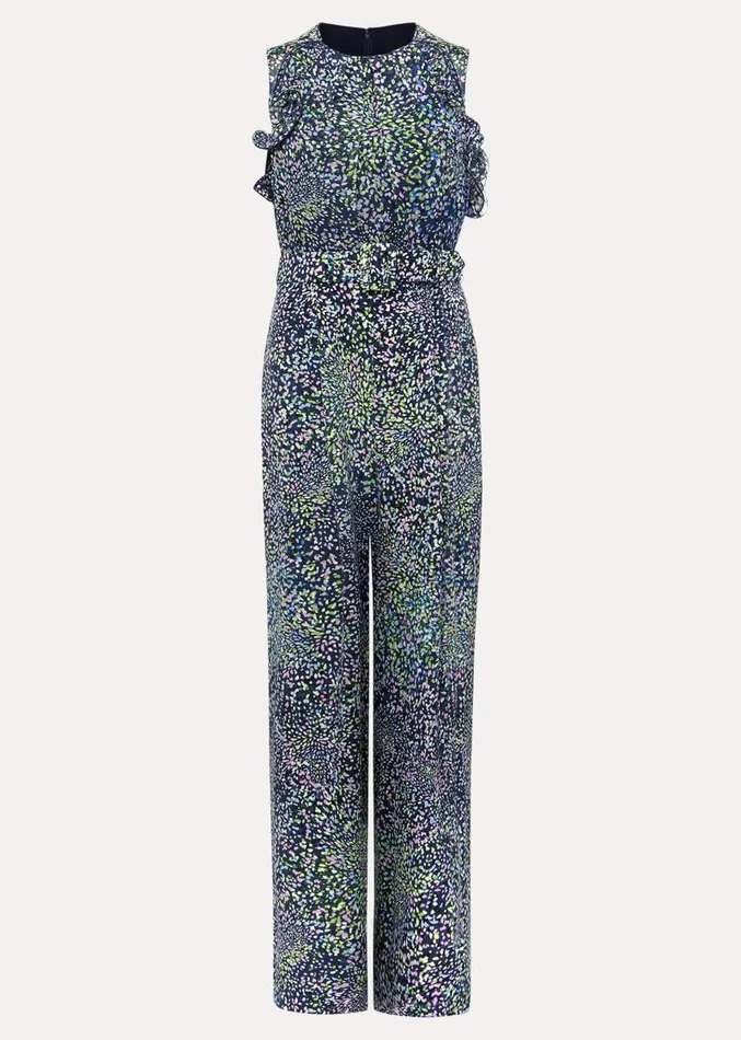 Petite Maggie Ruffle Printed Jumpsuit Navy Multi Women Phase Eight Dresses