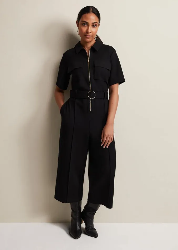 Petite Polly Black Zip Jumpsuit Black Women Phase Eight Dresses