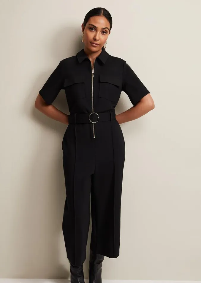Petite Polly Black Zip Jumpsuit Black Women Phase Eight Dresses