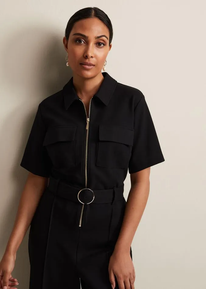 Petite Polly Black Zip Jumpsuit Black Women Phase Eight Dresses