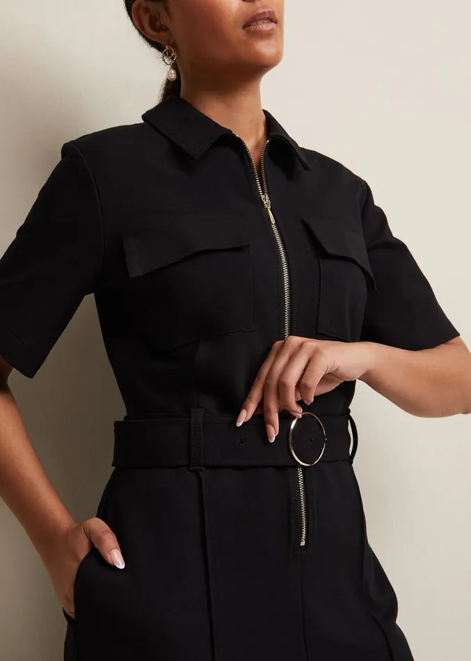 Petite Polly Black Zip Jumpsuit Black Women Phase Eight Dresses