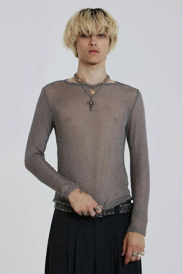 Platinum Mesh Knit Silver Men Jaded London TShirts