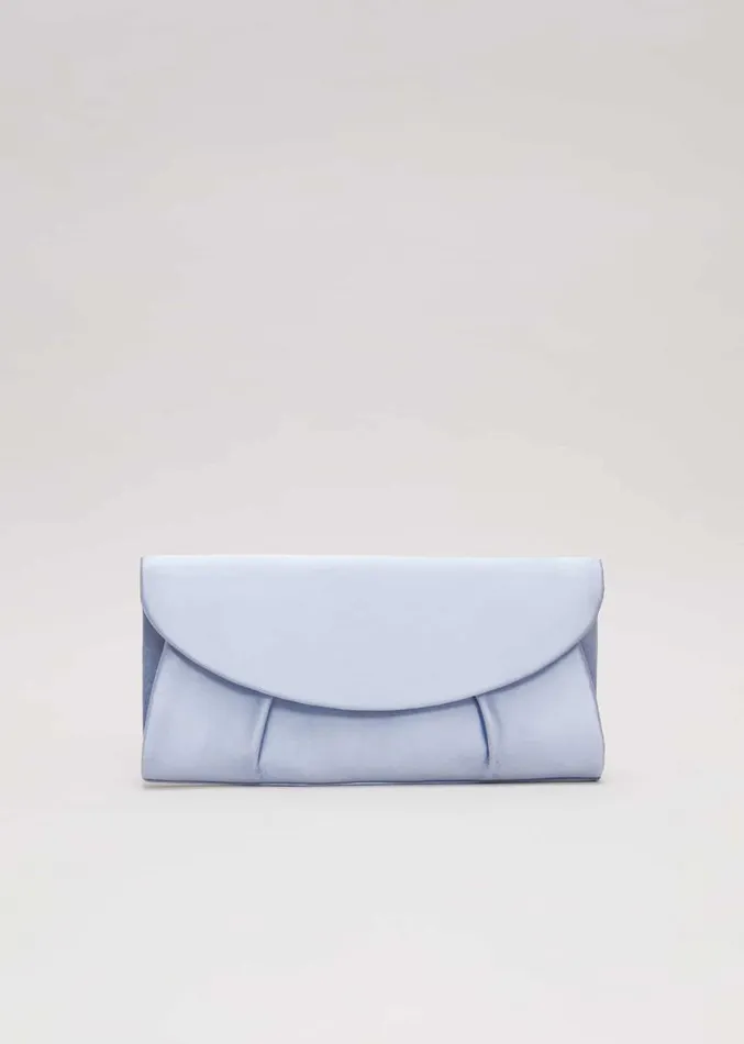 Pleat Satin Clutch Bag Pale Blue Women Phase Eight Bags and Clutches