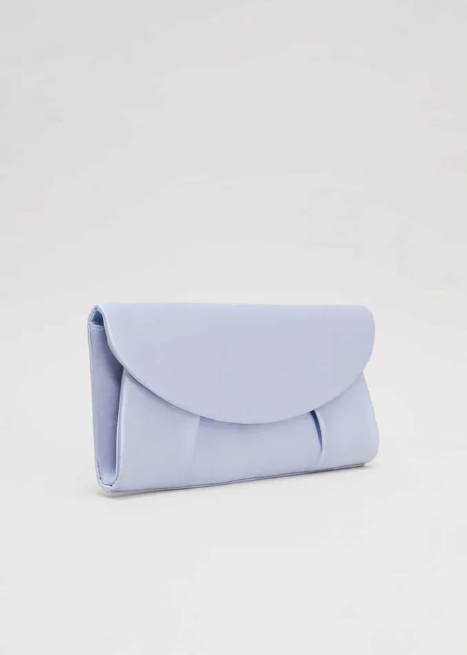 Pleat Satin Clutch Bag Pale Blue Women Phase Eight Bags and Clutches