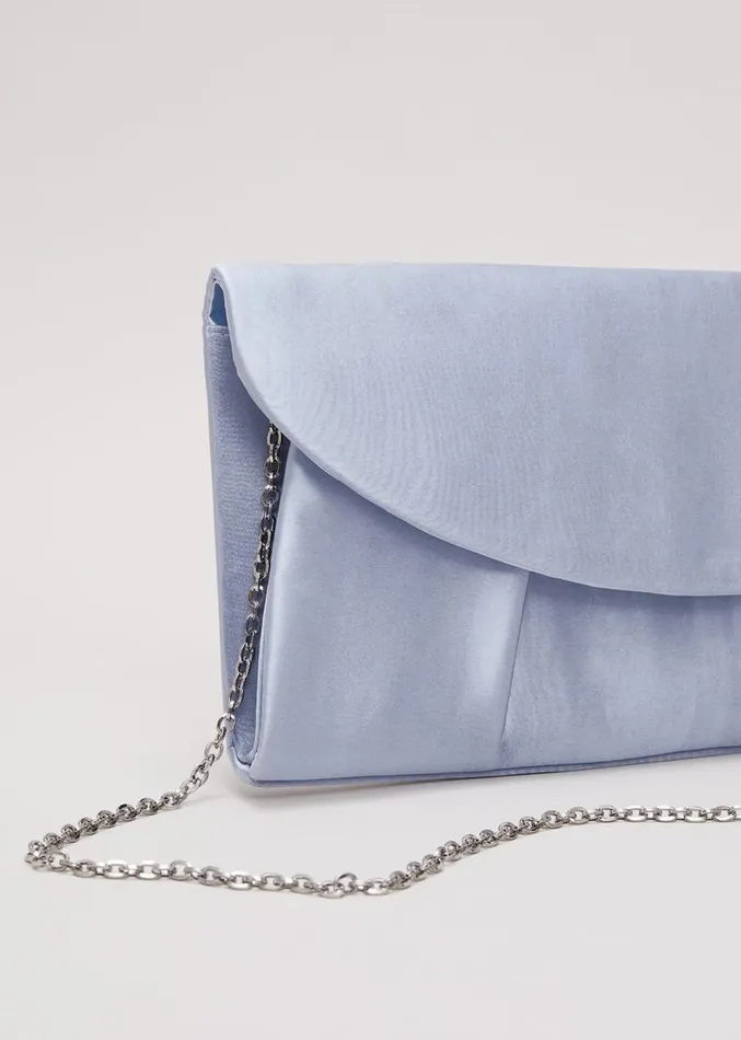 Pleat Satin Clutch Bag Pale Blue Women Phase Eight Bags and Clutches