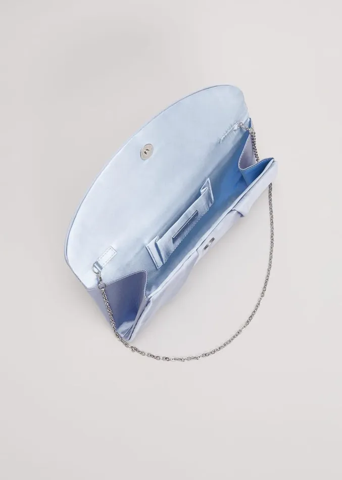 Pleat Satin Clutch Bag Pale Blue Women Phase Eight Bags and Clutches