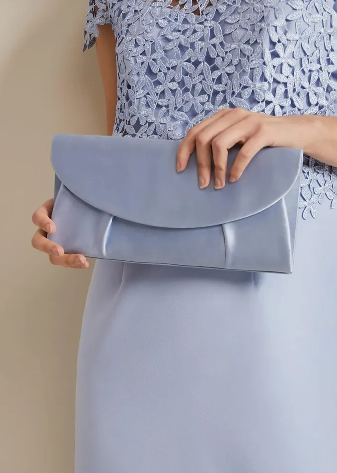 Pleat Satin Clutch Bag Pale Blue Women Phase Eight Bags and Clutches