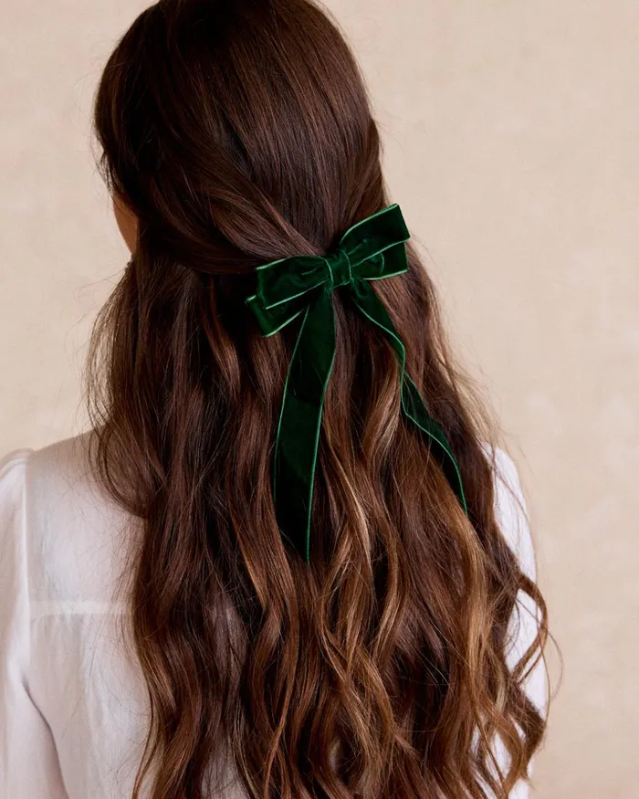 Polin Et Moi Bow Nicky Velvet Green Forest Women Hair Accessories