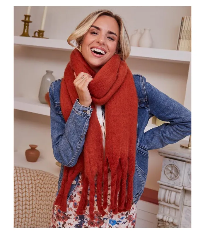 Polin Et Moi Noemi Fringed Scarf Tile Women Hats And Scarves