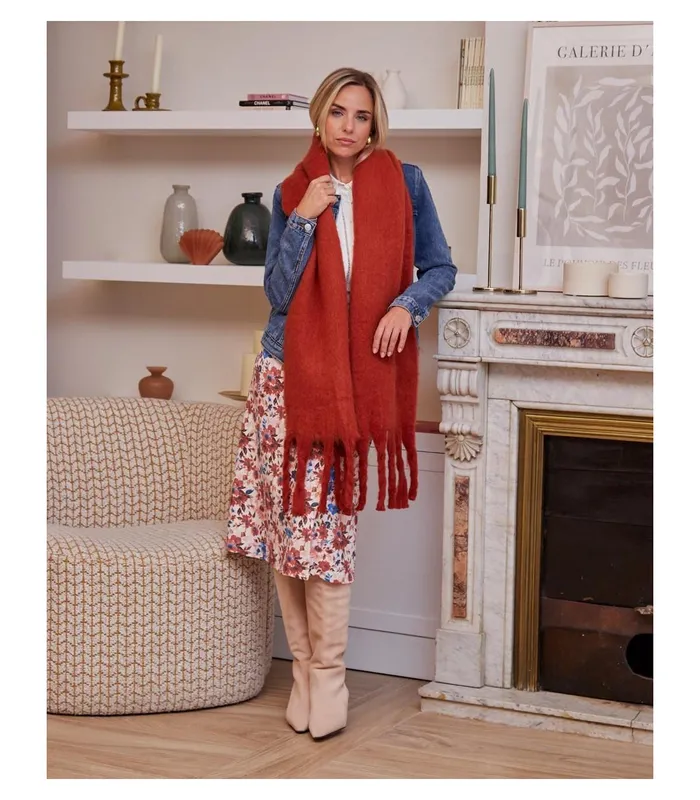 Polin Et Moi Noemi Fringed Scarf Tile Women Hats And Scarves Polin Et Moi Noemi Fringed Scarf Tile Women Hats And Scarves
