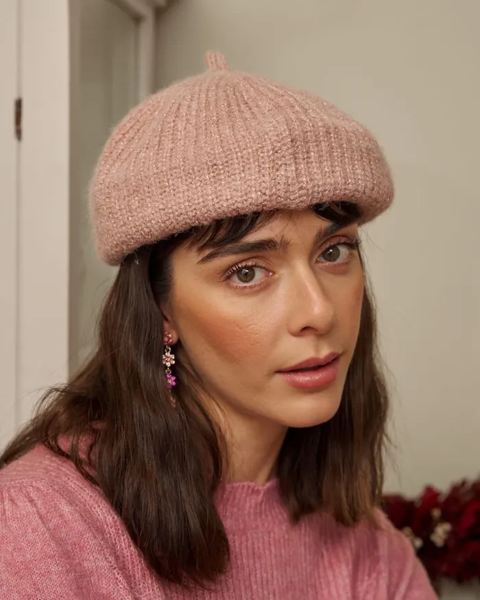 Polin Et Moi Pink Glitter Beret Rose Women Hats And Scarves