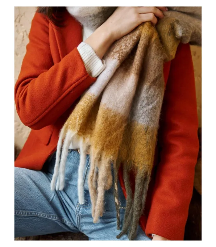 Polin Et Moi Scarf Check Print Alex Mustard Women Hats And Scarves