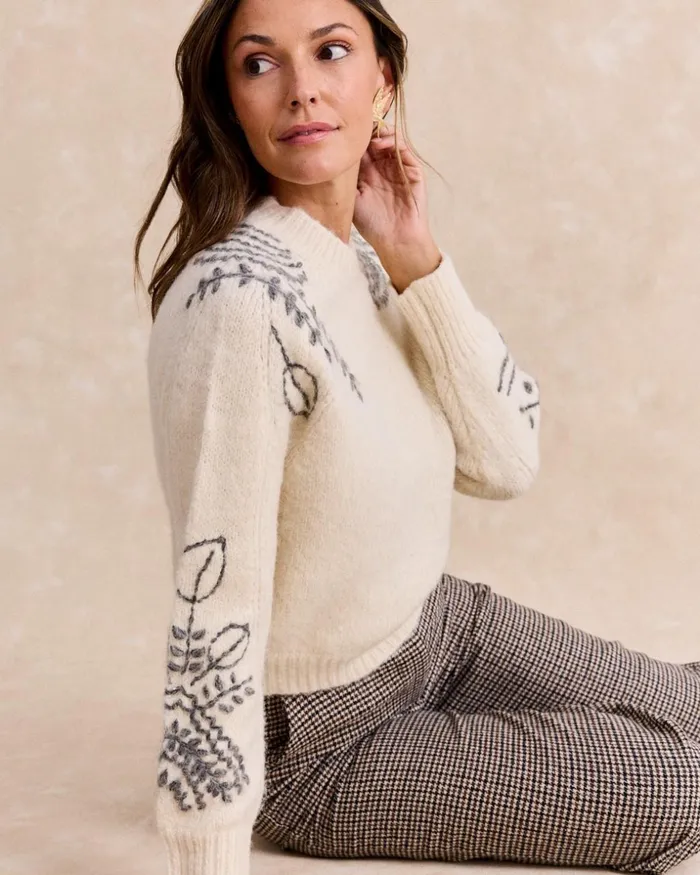 Polin Et Moi Sweater Lara Embroidery Raw Women Knitted Polin Et Moi Sweater Lara Embroidery Raw Women Knitted