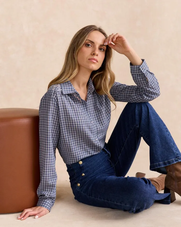 Polin Et Moi Vichy Eda Shirt Denim Women Blouses And Shirts
