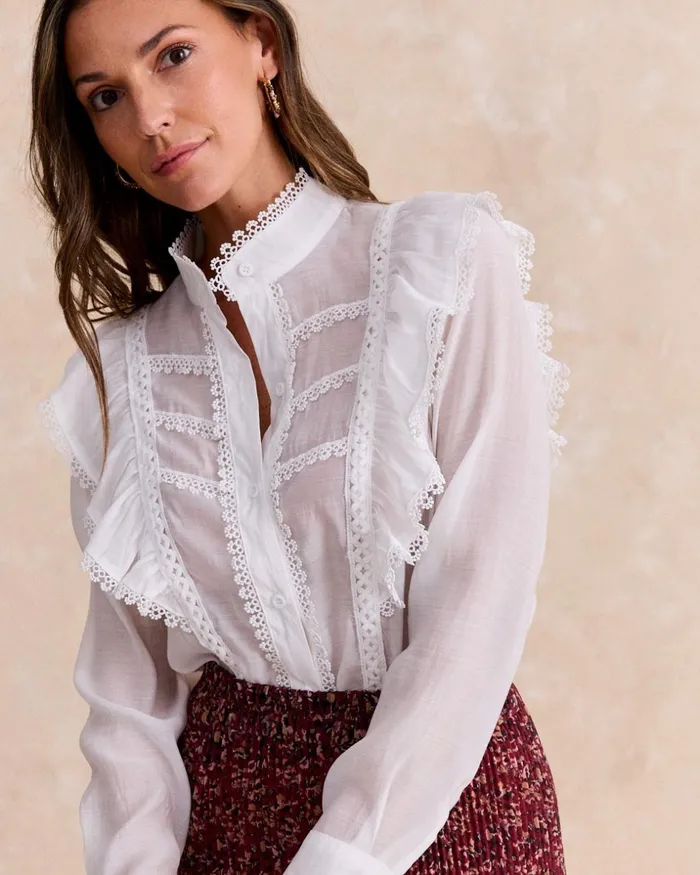 Polin Et Moi White Lydia Shirt White Women Blouses And Shirts