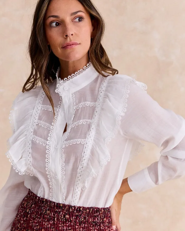 Polin Et Moi White Lydia Shirt White Women Blouses And Shirts Polin Et Moi White Lydia Shirt White Women Blouses And Shirts