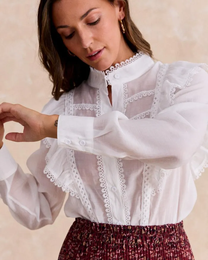 Polin Et Moi White Lydia Shirt White Women Blouses And Shirts Polin Et Moi White Lydia Shirt White Women Blouses And Shirts