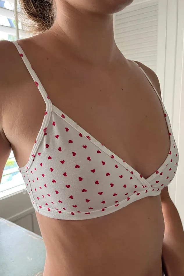 Polina Heart Bra Top White With Red Hearts Women Brandy Melville Intimates