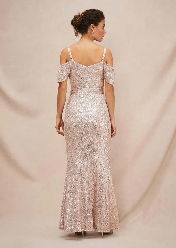 Poppy Off The Shoulder Sequin Dress Rose Gold Women Phase Eight Dresses