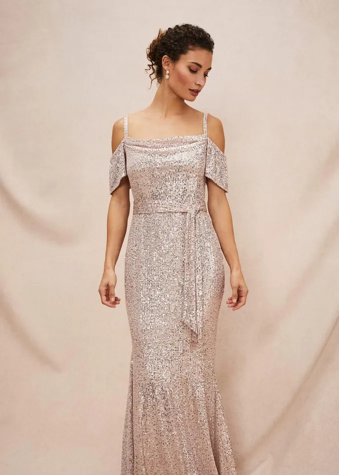 Poppy Off The Shoulder Sequin Dress Rose Gold Women Phase Eight Dresses