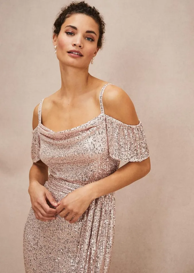 Poppy Off The Shoulder Sequin Dress Rose Gold Women Phase Eight Dresses