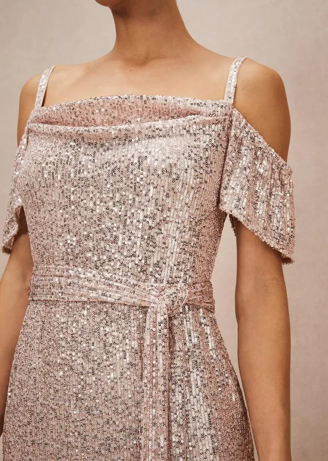 Poppy Off The Shoulder Sequin Dress Rose Gold Women Phase Eight Dresses