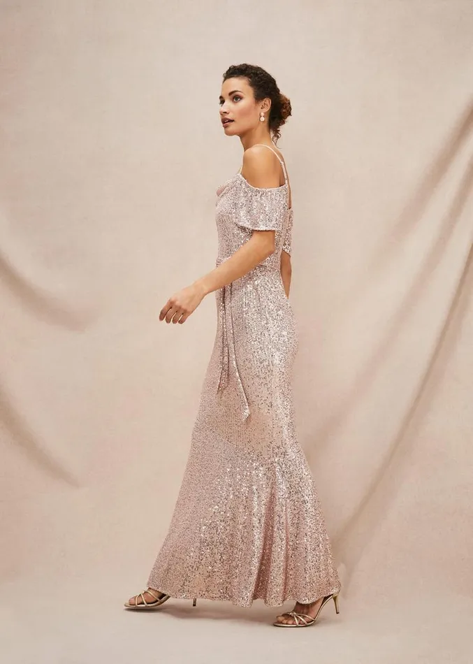 Poppy Off The Shoulder Sequin Dress Rose Gold Women Phase Eight Dresses
