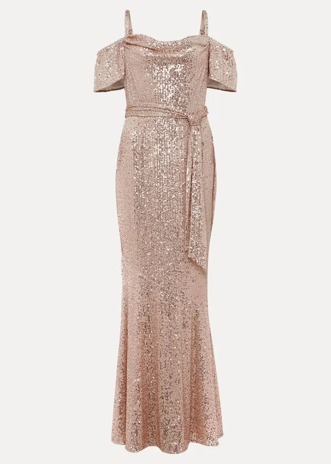 Poppy Off The Shoulder Sequin Dress Rose Gold Women Phase Eight Dresses