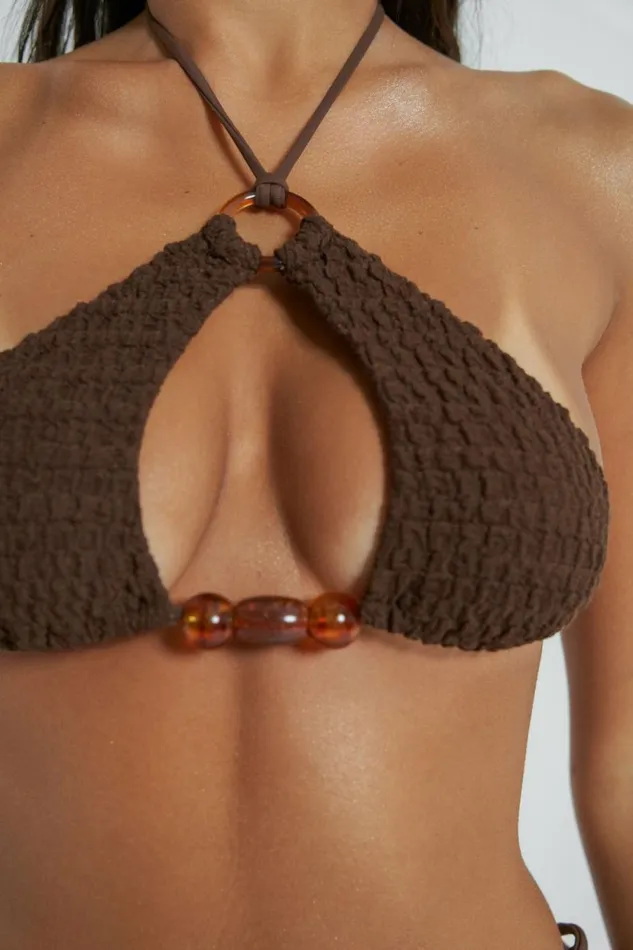 Poseidon Zig Zag Knit Halter Bikini Top Brown Women Jaded London Bikini Tops