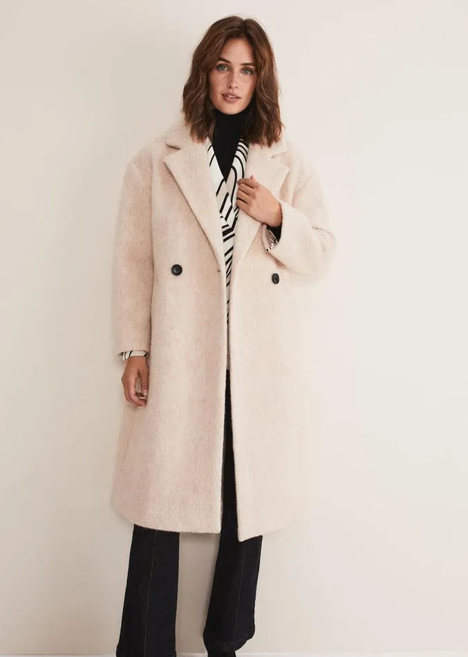 Quinn Textured Cocoon Coat Warm White Women Phase Eight Coats