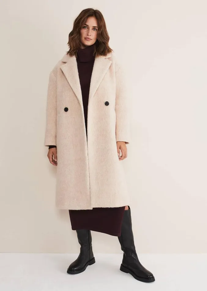 Quinn Textured Cocoon Coat Warm White Women Phase Eight Coats
