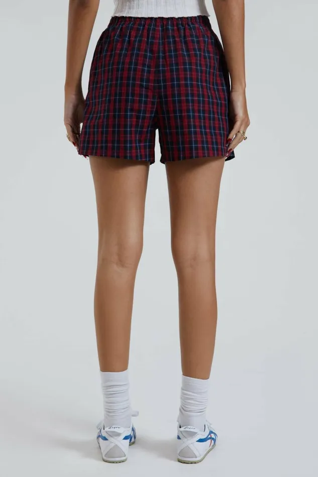 Red Tartan Boxer Short Red Women Jaded London Shorts and Jorts