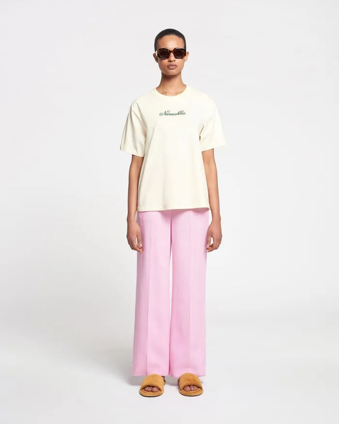 Reece Embroidered CottonJersey TShirt CremeGreen MenWomen Nanushka Tops