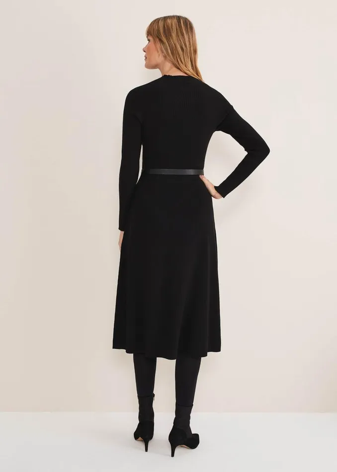 Reese Ribbed Maxi Belted Knit Dress Black Women Phase Eight Dresses