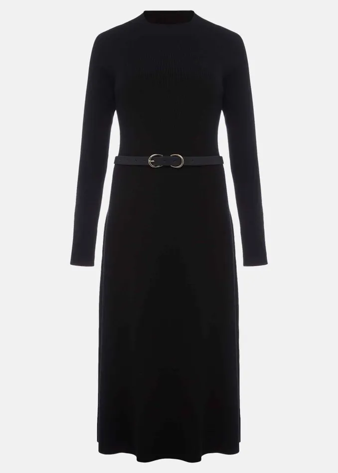 Reese Ribbed Maxi Belted Knit Dress Black Women Phase Eight Dresses