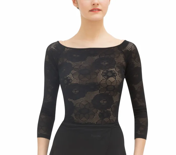 Repetto Womens Tops Long Sleeves Top In Rosette Lace Black