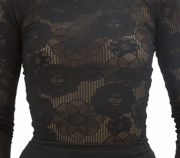 Repetto Womens Tops Long Sleeves Top In Rosette Lace Black