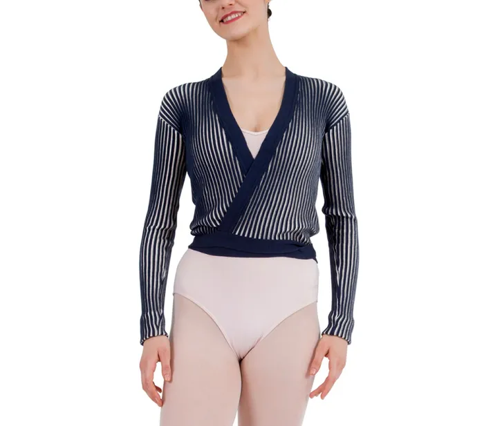 Repetto Womens WarmUp Bicolor RibKnit WrapOver Blue And Ptale Pink