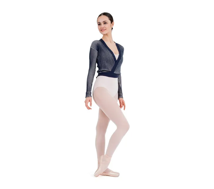 Repetto Womens WarmUp Bicolor RibKnit WrapOver Blue And Ptale Pink