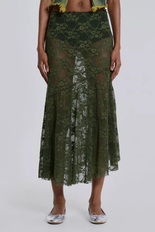 Rhea Khaki Lace Midi Skirt Khaki Women Jaded London Beach Cover Ups