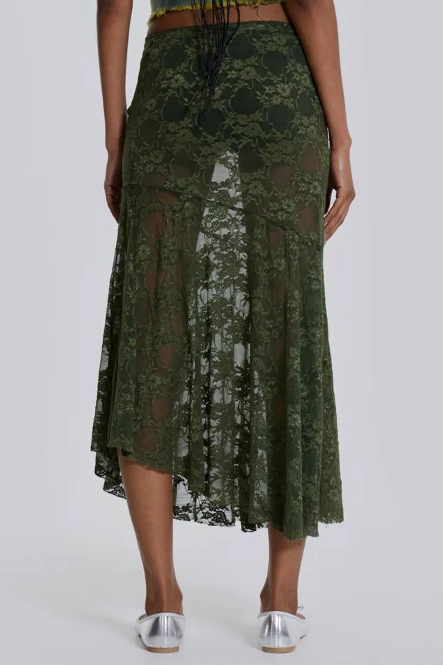 Rhea Khaki Lace Midi Skirt Khaki Women Jaded London Beach Cover Ups